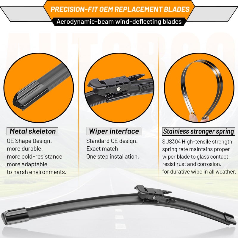 AUTOBOO 3 Wiper Blades Replacement for Ford Explorer 2011-2018 2019 2020 2021 2022 2023 2024,Original Equipment Replacement Front and Rear Windshield Wiper Blade - Pinch Tab 26"/22"/11" (Set of 3) - Image 4